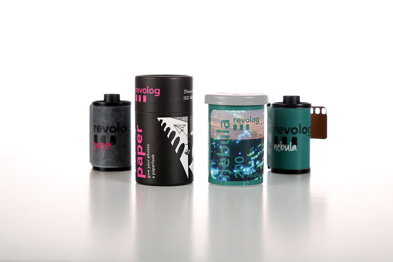 Revlog 35mm film in Nebula and Paper varieties.