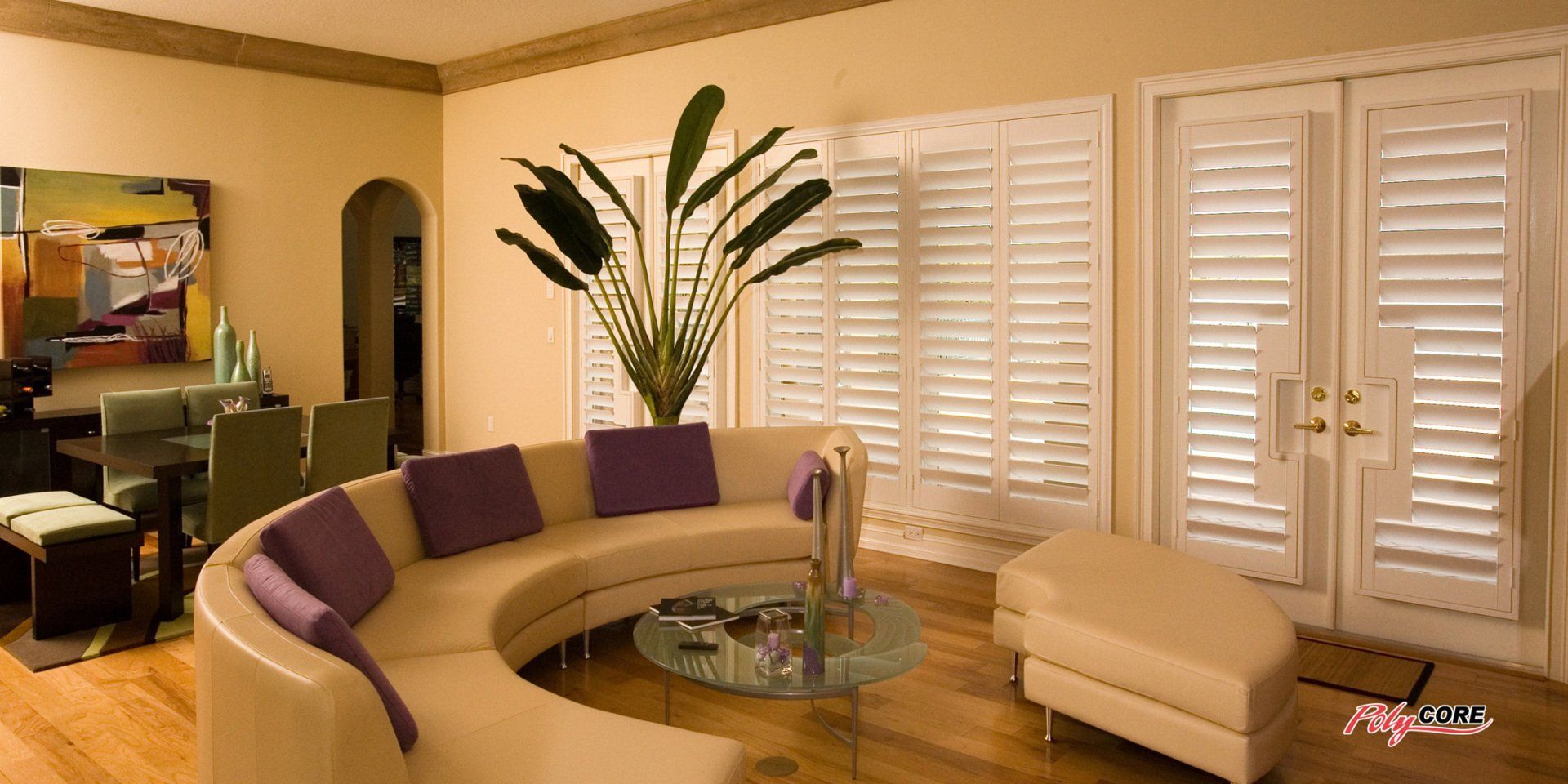View of a window with installed shutters