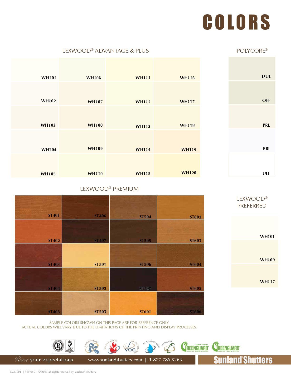 Window shutters color chart for shutters