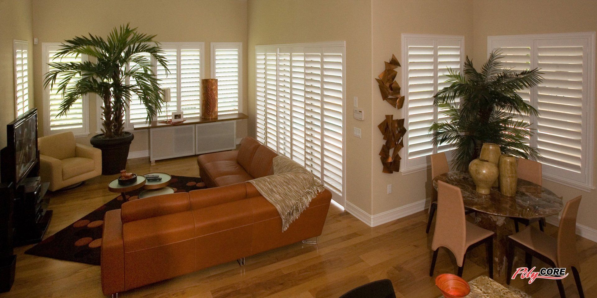 View of a room with installed shutters