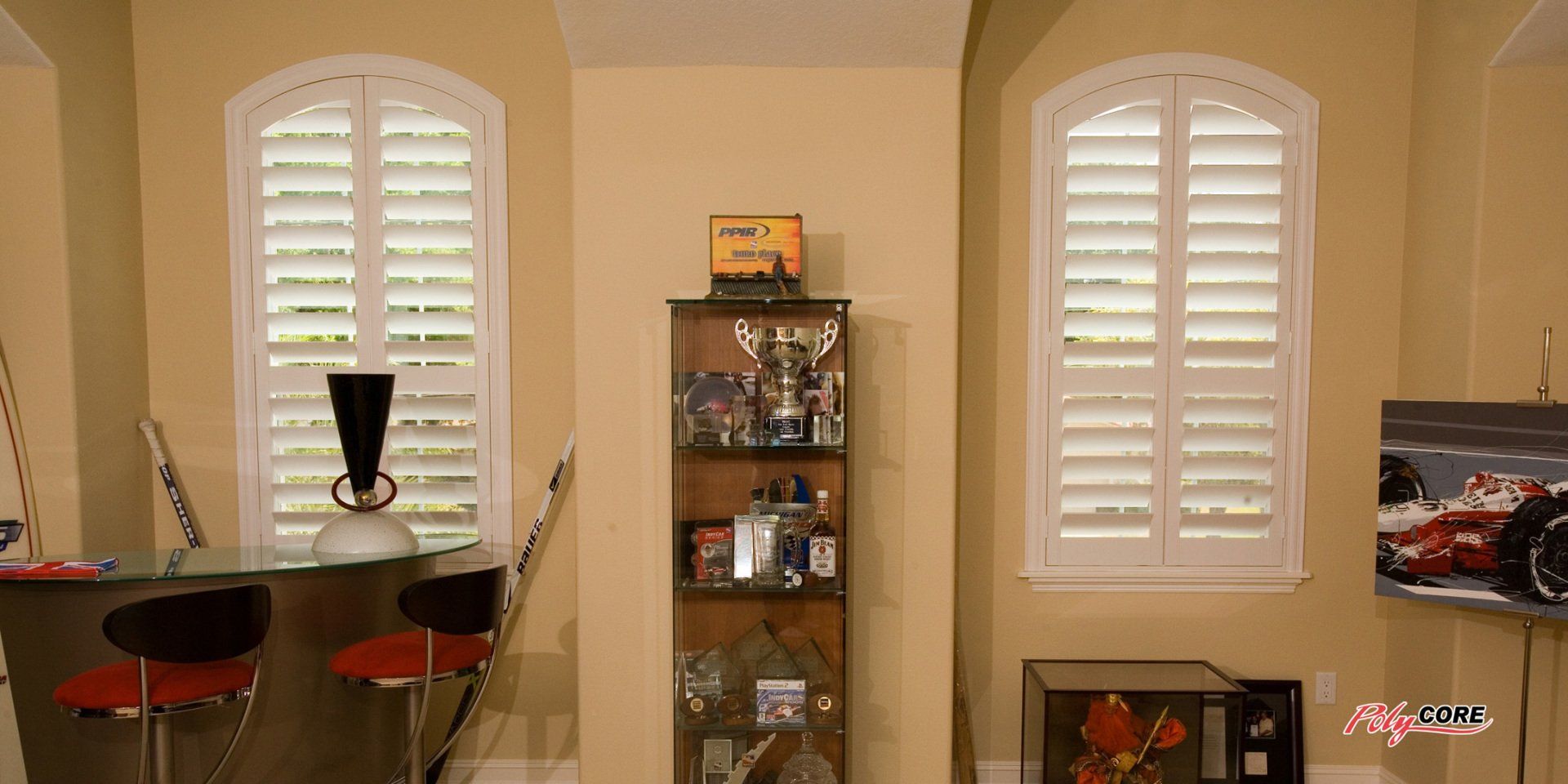 View of a room with installed shutters