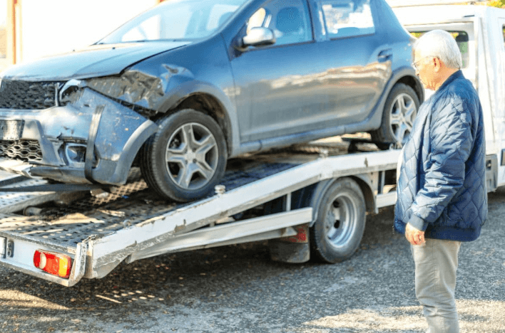 Towing company received a car that has been in an accident in milford mill, md