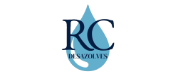 Logotipo con las letras "RC" dentro de una gota de agua azul. Texto "DESAZOLVES" debajo.