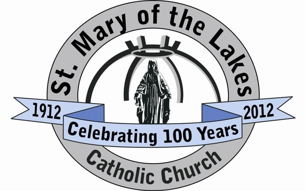 St. Mary of the Lakes Catholic Church 100th anniversary logo with 1912 and 2012 ribbons