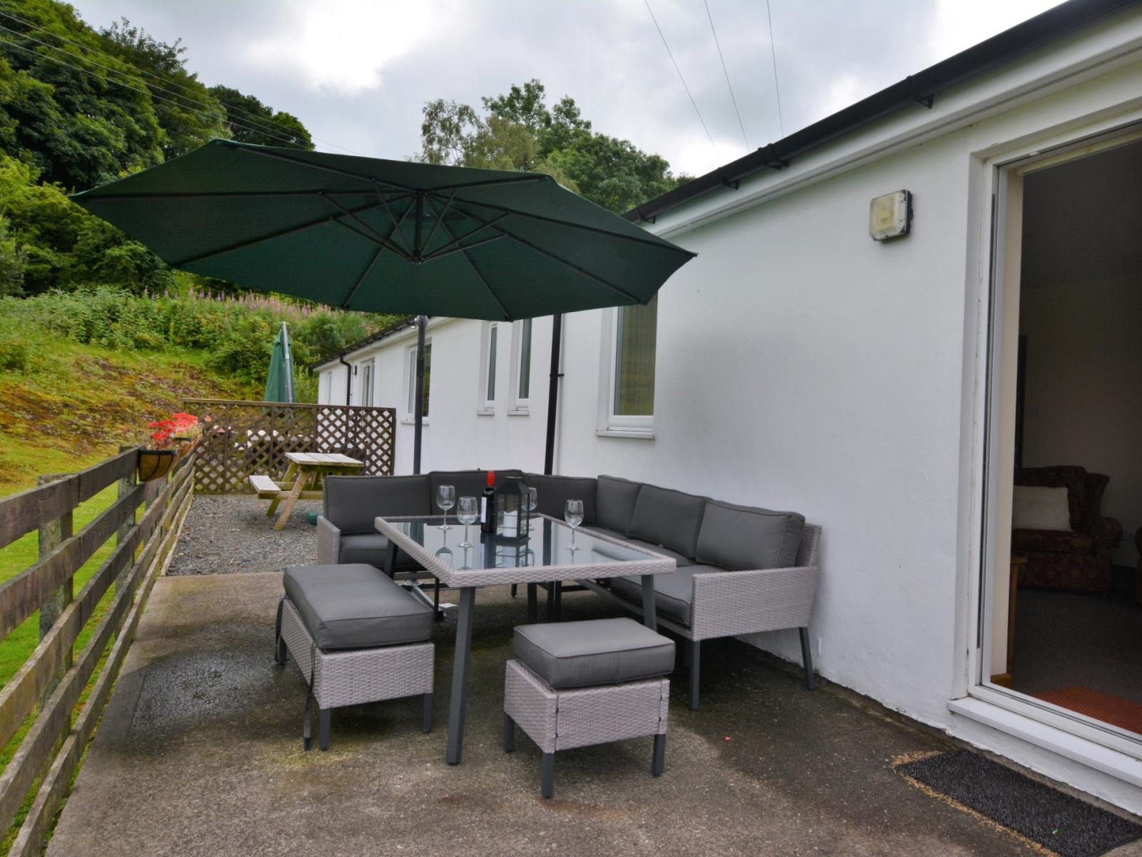 Patio at Cairnsmore Self Catering Holiday Cottage, Newton Stewart, Dumfries and Galloway, South west Scotland.