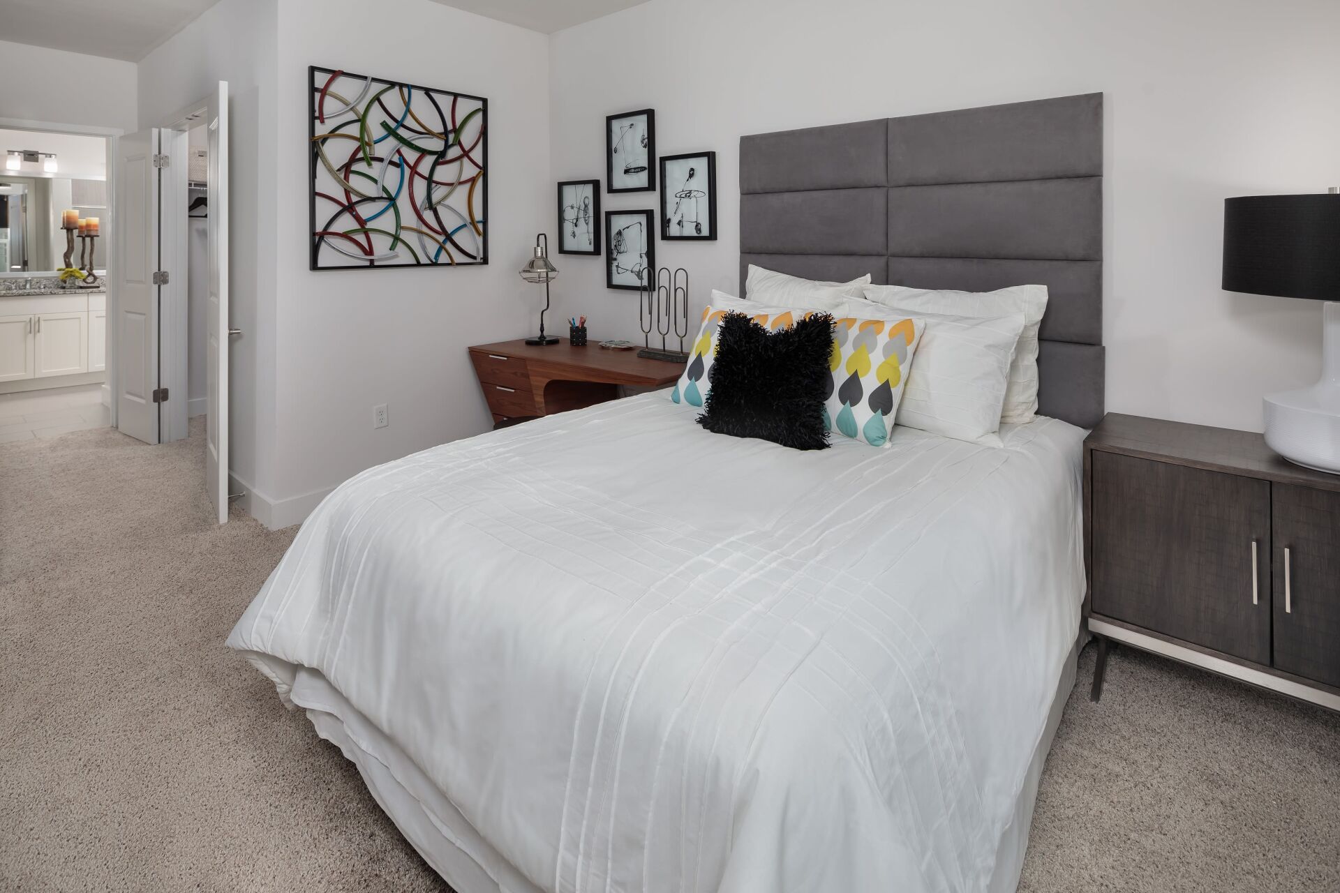 Central Station on Orange | Modern Bedroom with Bed and Wall Art