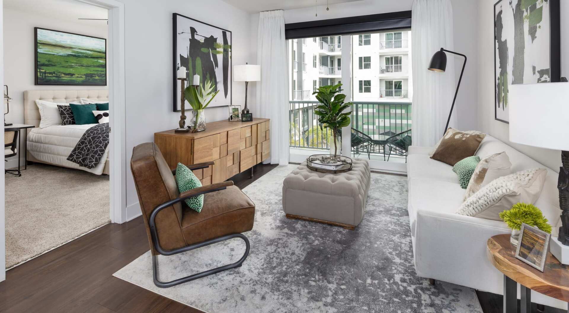 Central Station on Orange | Spacious Living Room with Expansive Balcony