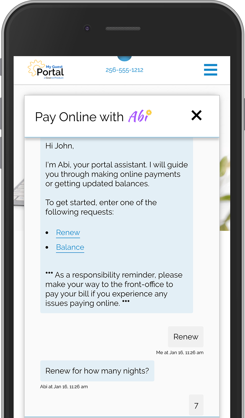 Mobile phone screen showing a payment portal with a pop-up window explaining online payment options.