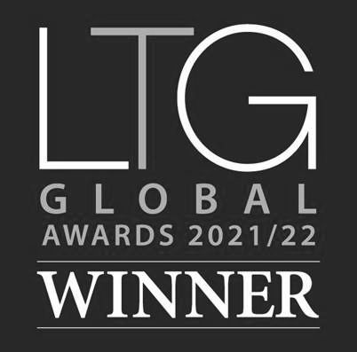 LTG Global Awards winner logo: White text
