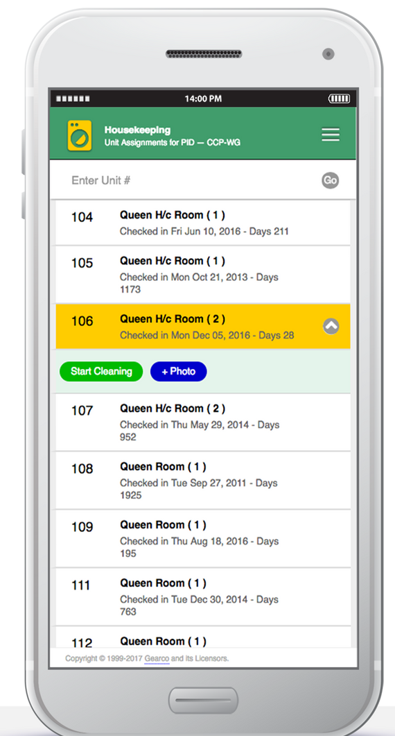 Screenshot of a mobile app showing a list of reservations with color-coded status, including upcoming and in progress.