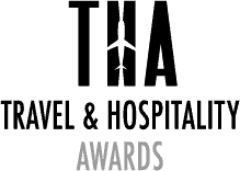 THA Travel & Hospitality Awards logo: Black text with airplane silhouette in 
