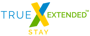 Logo for True X Extended Stay, with a colorful X and the word