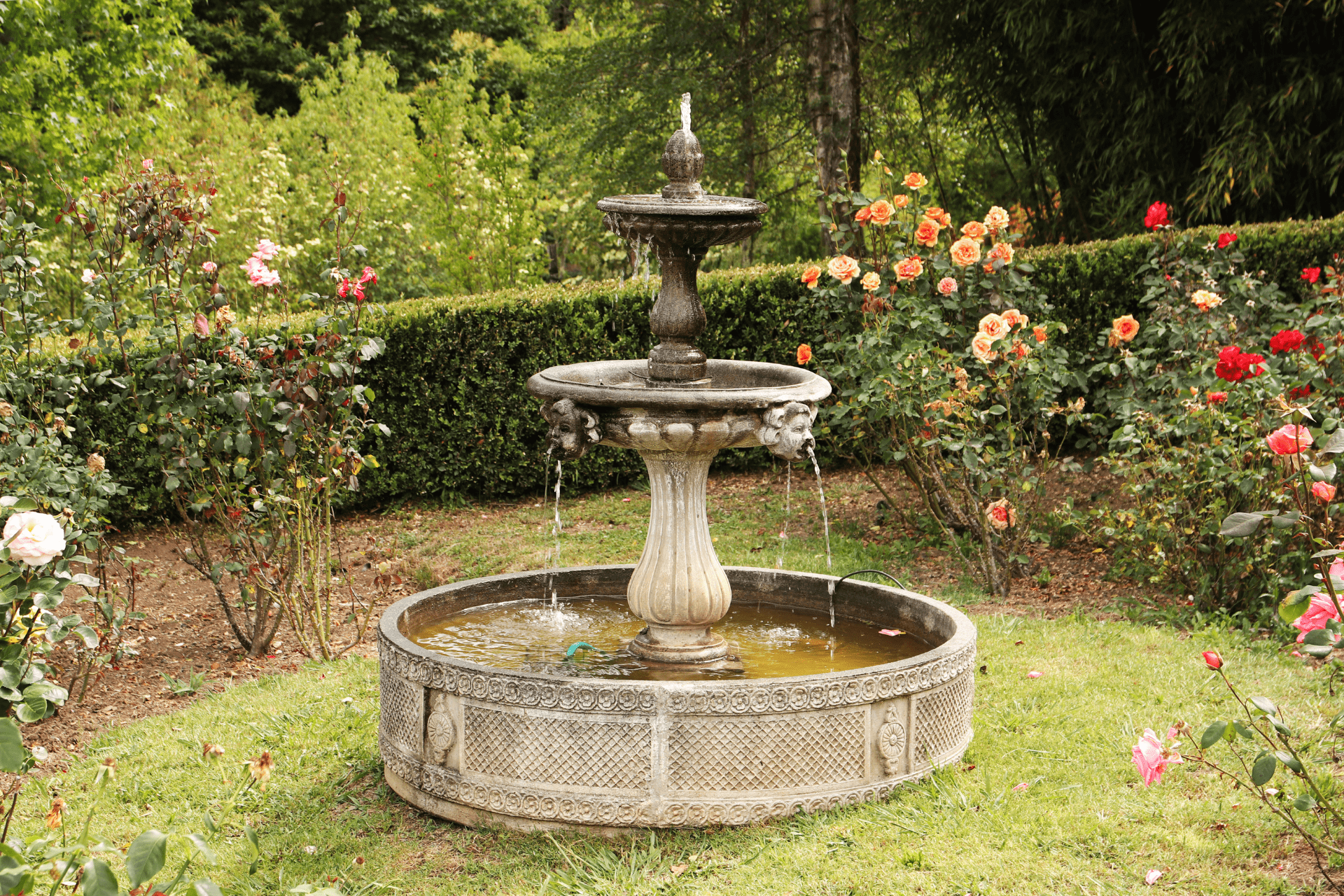 English Fountain Installed By Boise Landscaping Company In A Private Garden In Boise