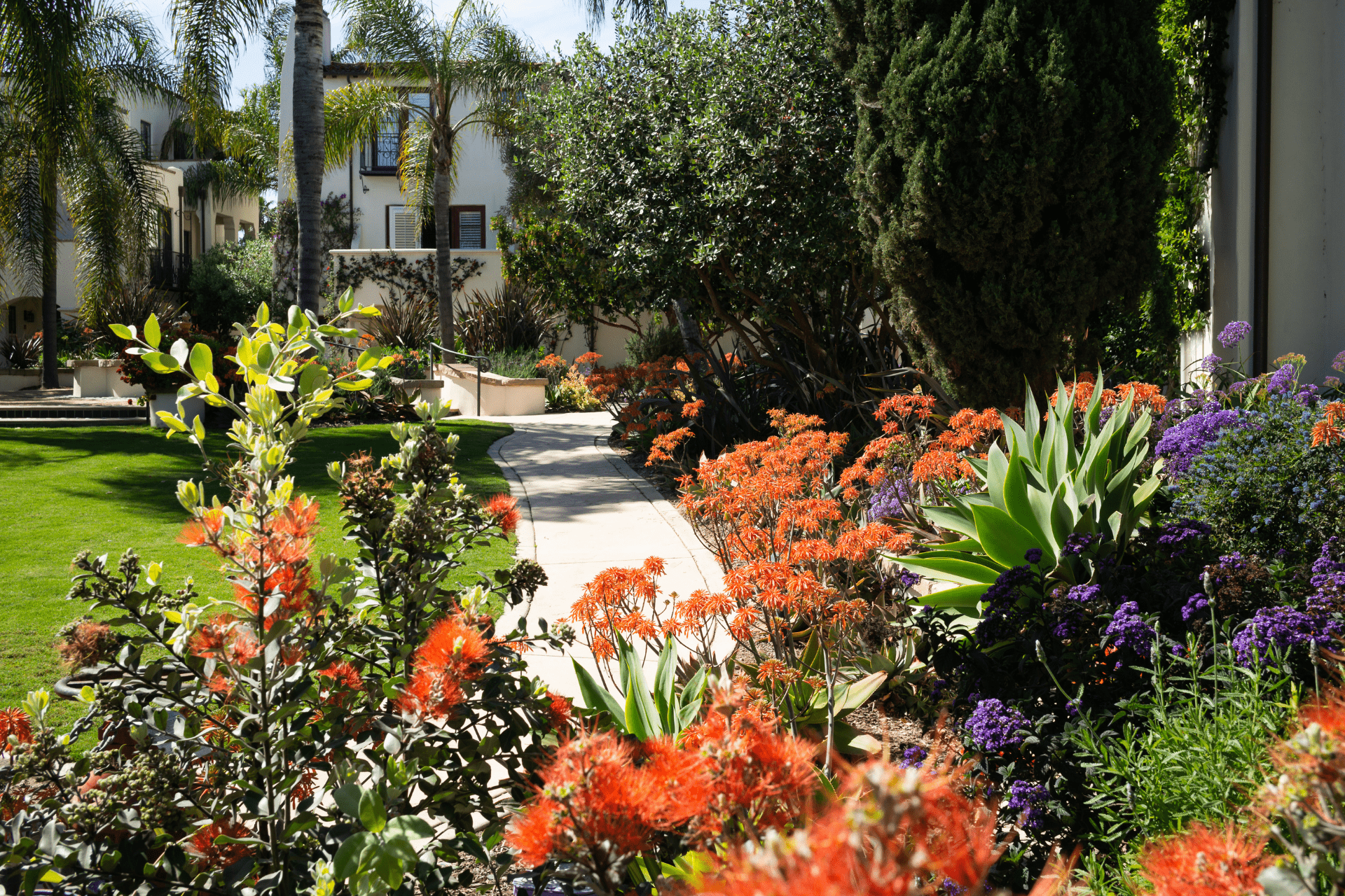 A homeowner's garden with colorful flowers landscaped by Boise Landscaping Company