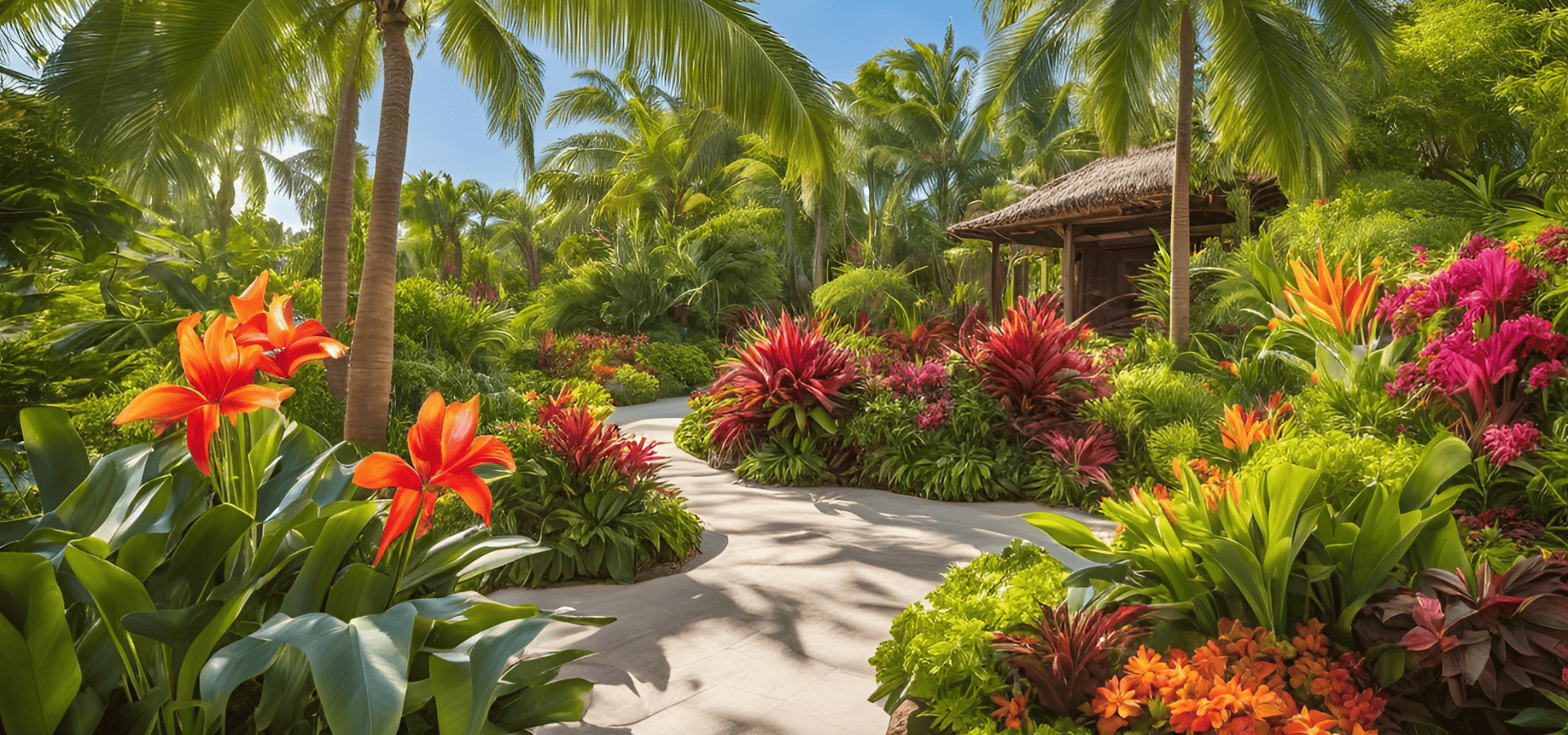 Tropical landscape with a wooden hut in a tropical country