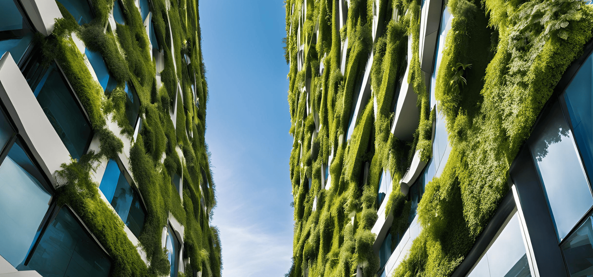 Vertical landscapes around the exterior of two office buildings