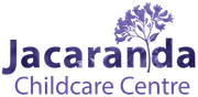 Jacaranda Childcare Centre logo with purple text and a purple flower graphic.