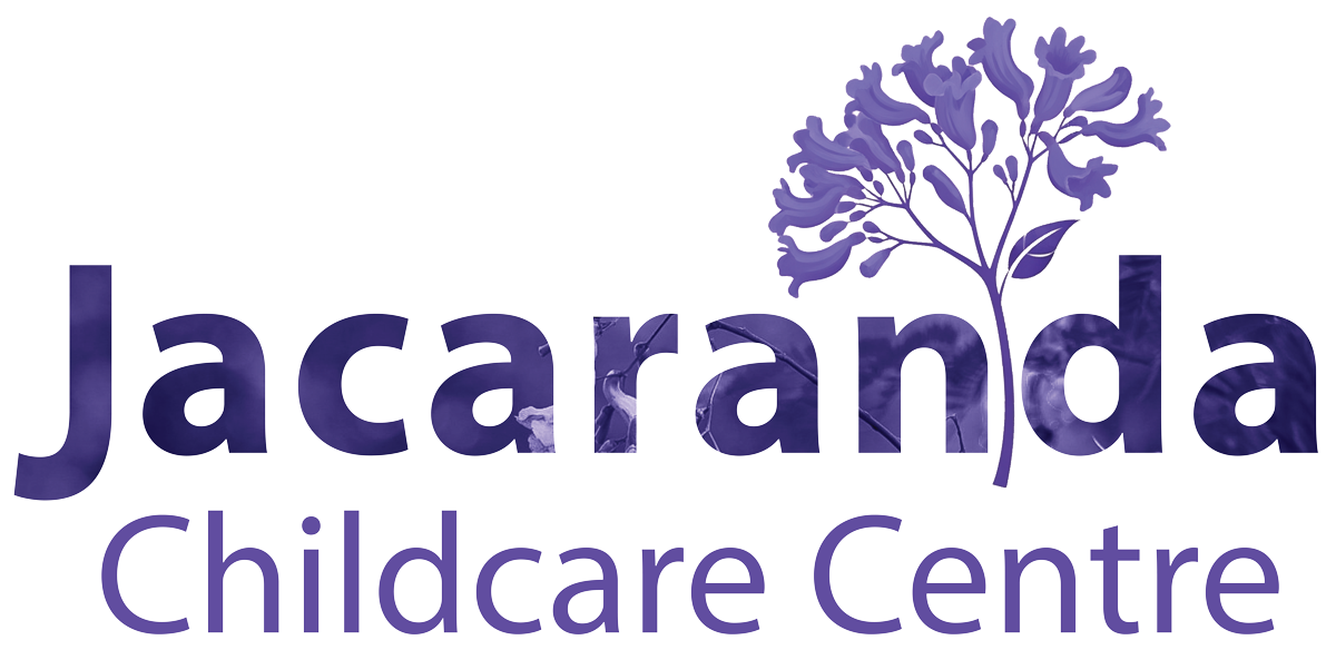 Jacaranda Childcare Centre logo with purple text and a purple flower graphic.