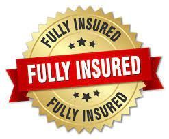 A gold seal with a red ribbon that says `` fully insured ''.
