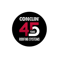 A logo for conklin 45 years roofing systems.