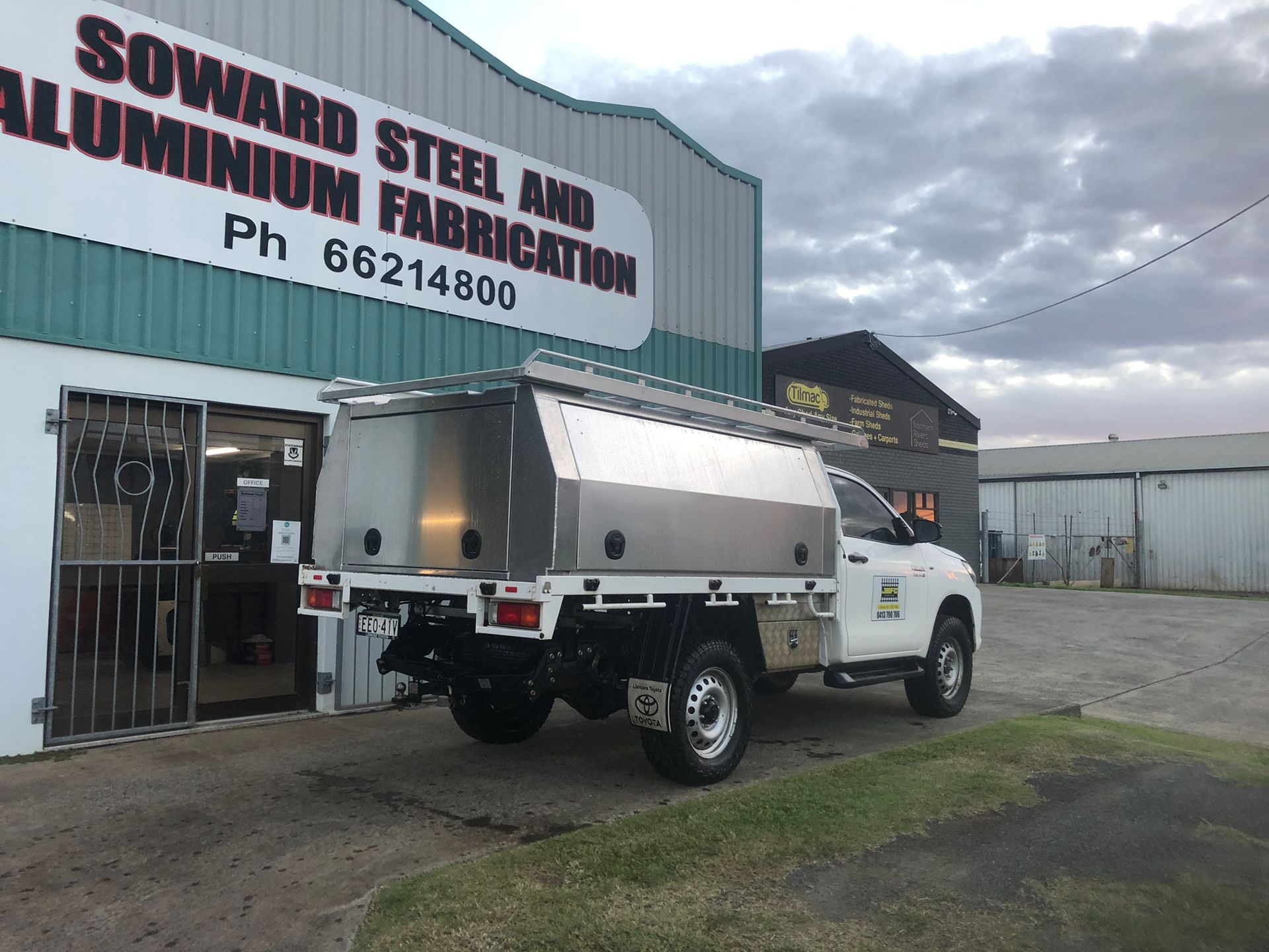 White Pickup Truck With A Custom Metal Canopy — Soward Steel & Aluminium Fabrication in South Lismore, NSW