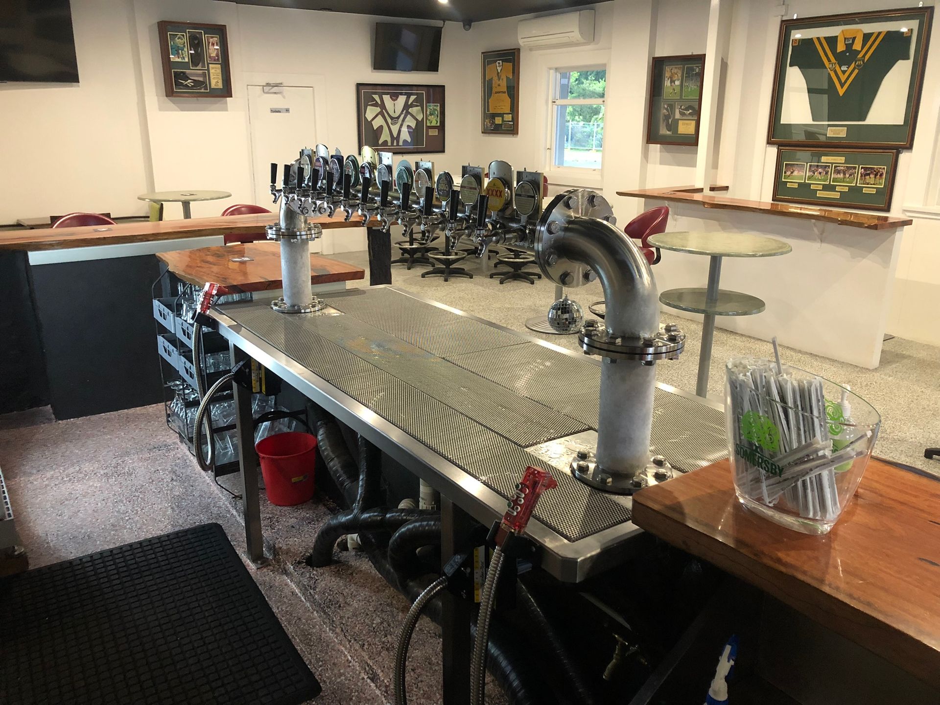 Bar With Multiple Beer Taps, Framed Sports Memorabilia,— Soward Steel & Aluminium Fabrication in South Lismore, NSW