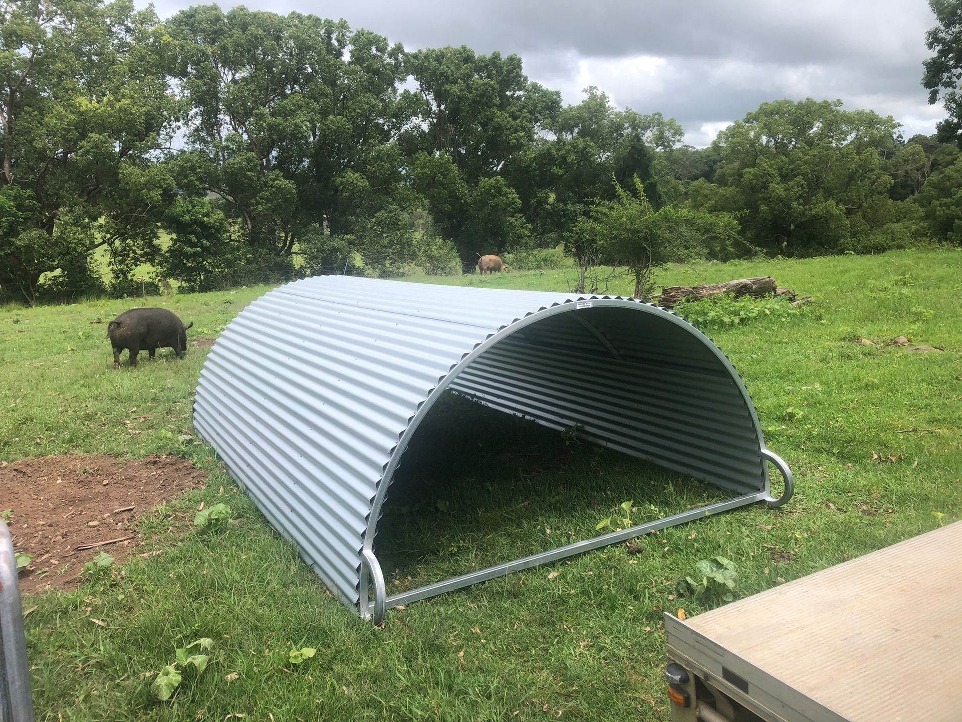 Metal Arched Shelter In A Grassy Field — Soward Steel & Aluminium Fabrication in Ballina, NSW