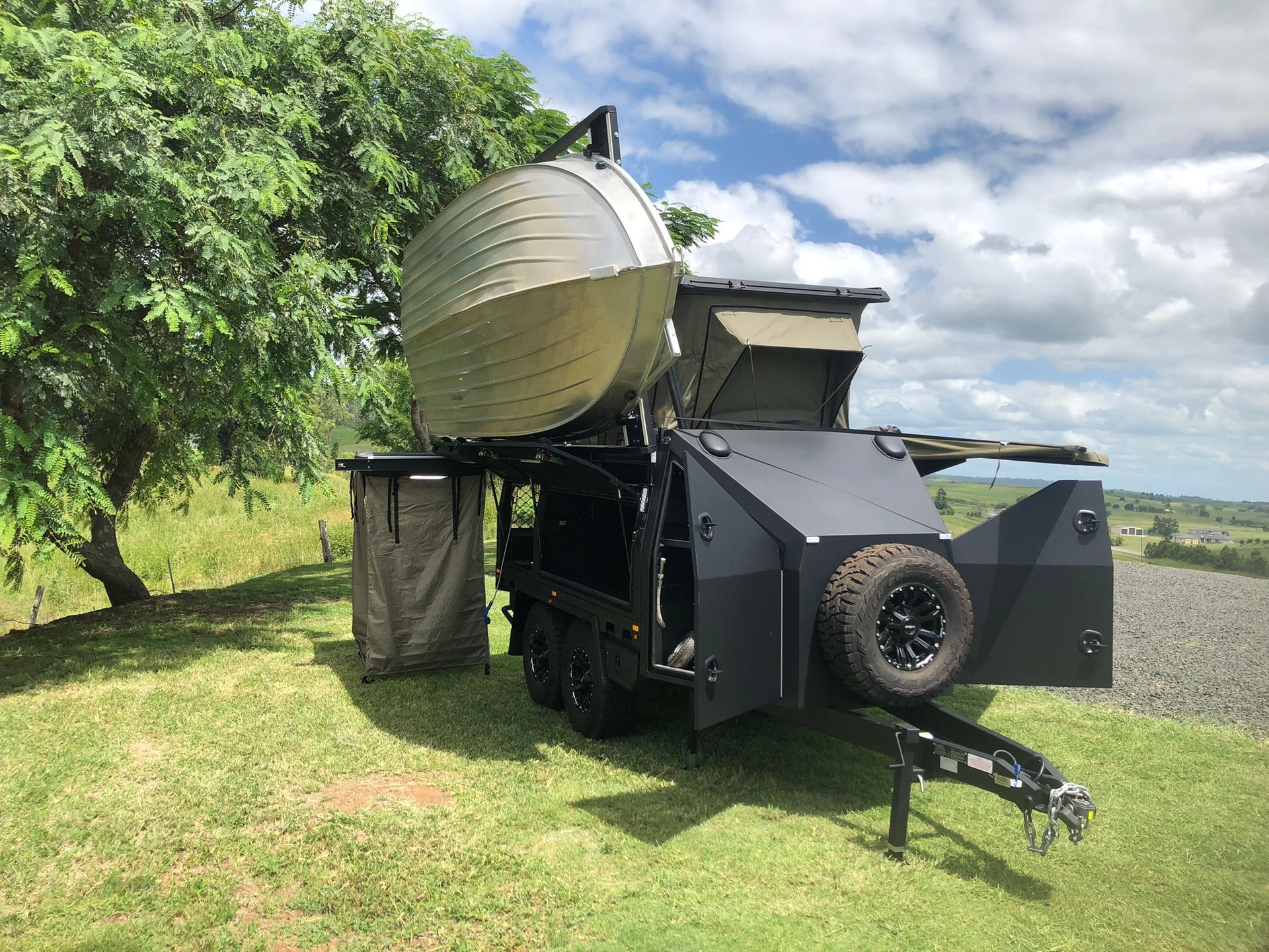 Black Off-road Camper Trailer With a Rooftop Tent — Soward Steel & Aluminium Fabrication in South Lismore, NSW