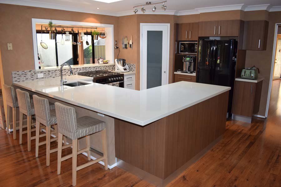contemporary kitchen with wood floor
