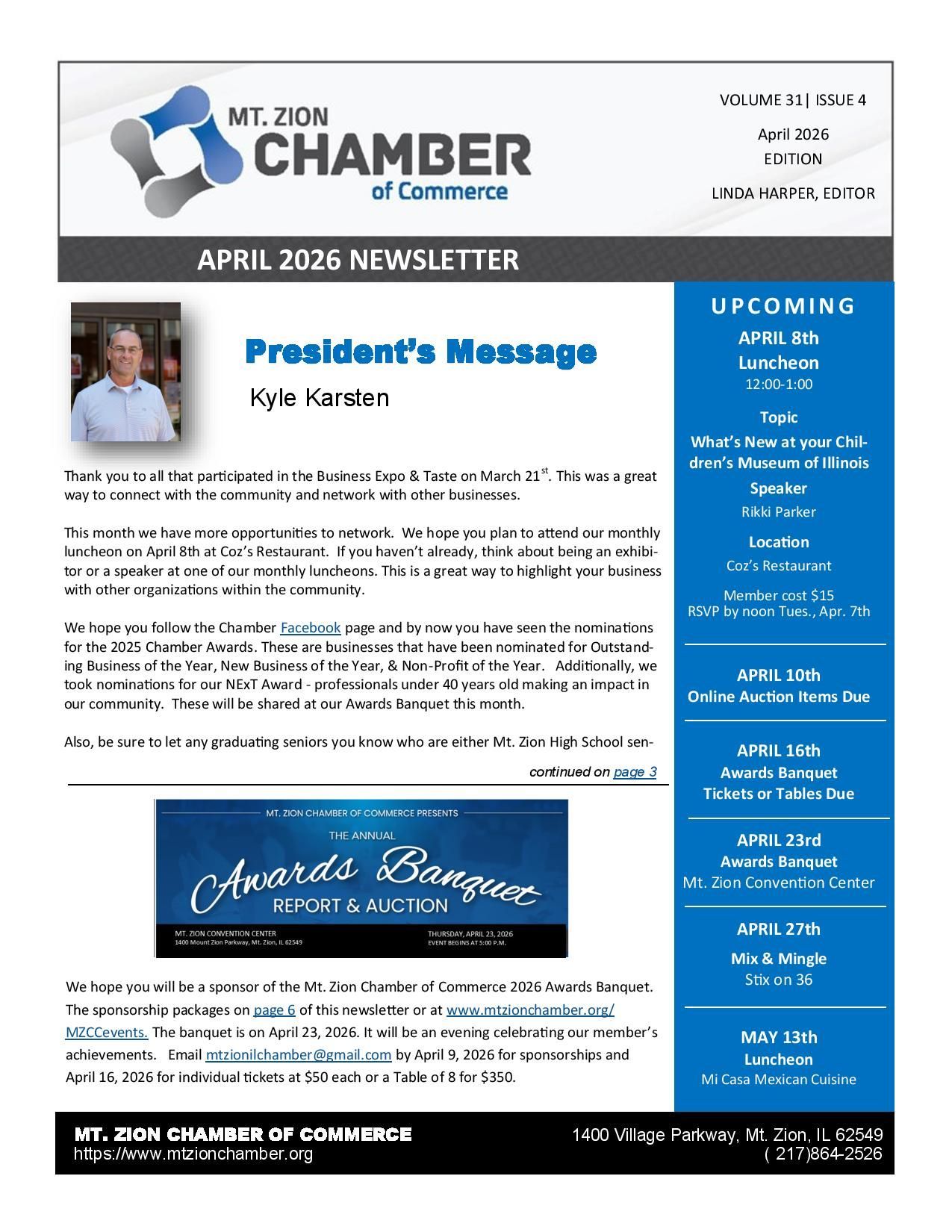 A february 2015 newsletter from mt. zion chamber of commerce