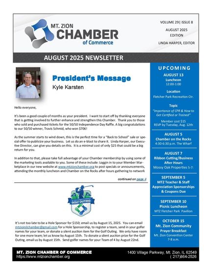 A february 2015 newsletter from mt. zion chamber of commerce