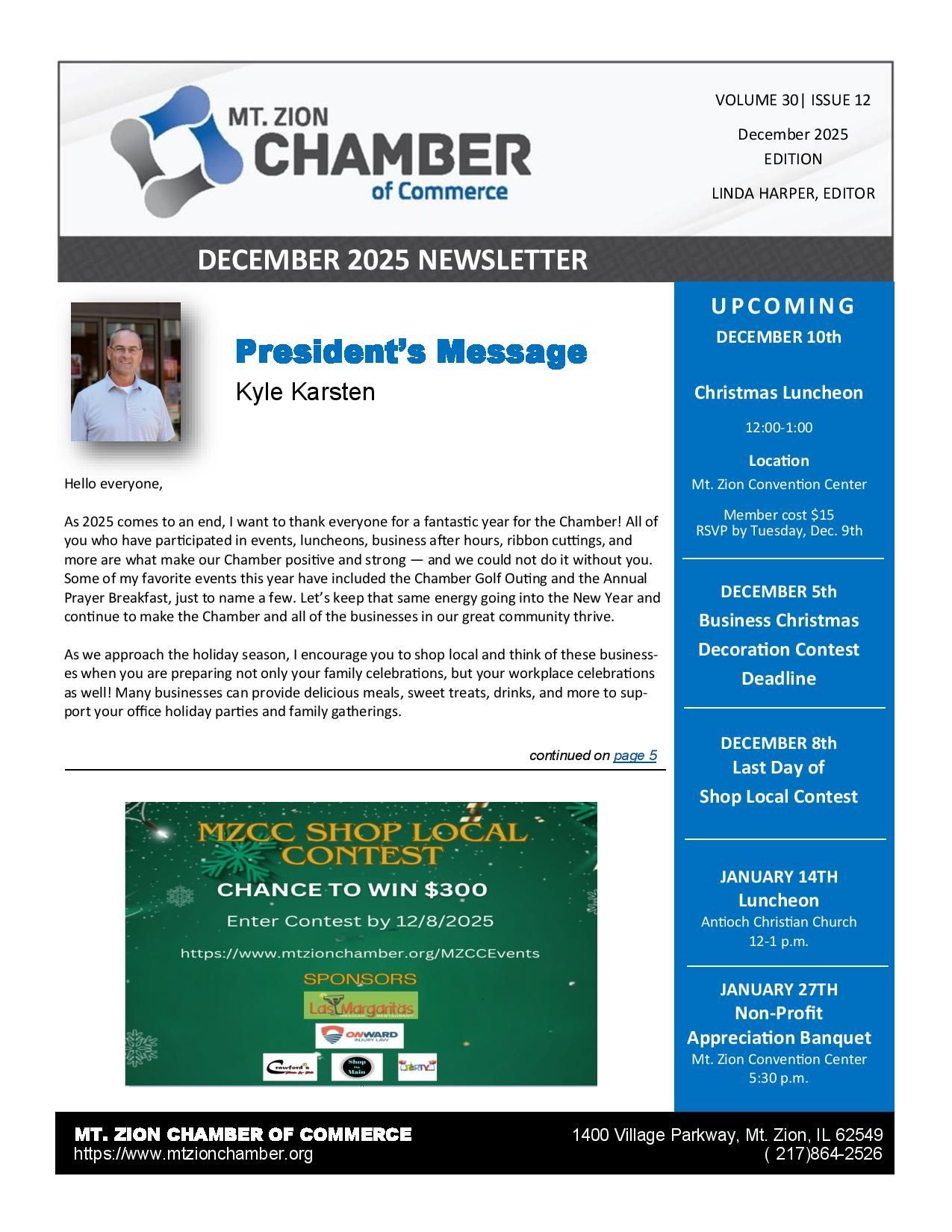 A february 2015 newsletter from mt. zion chamber of commerce