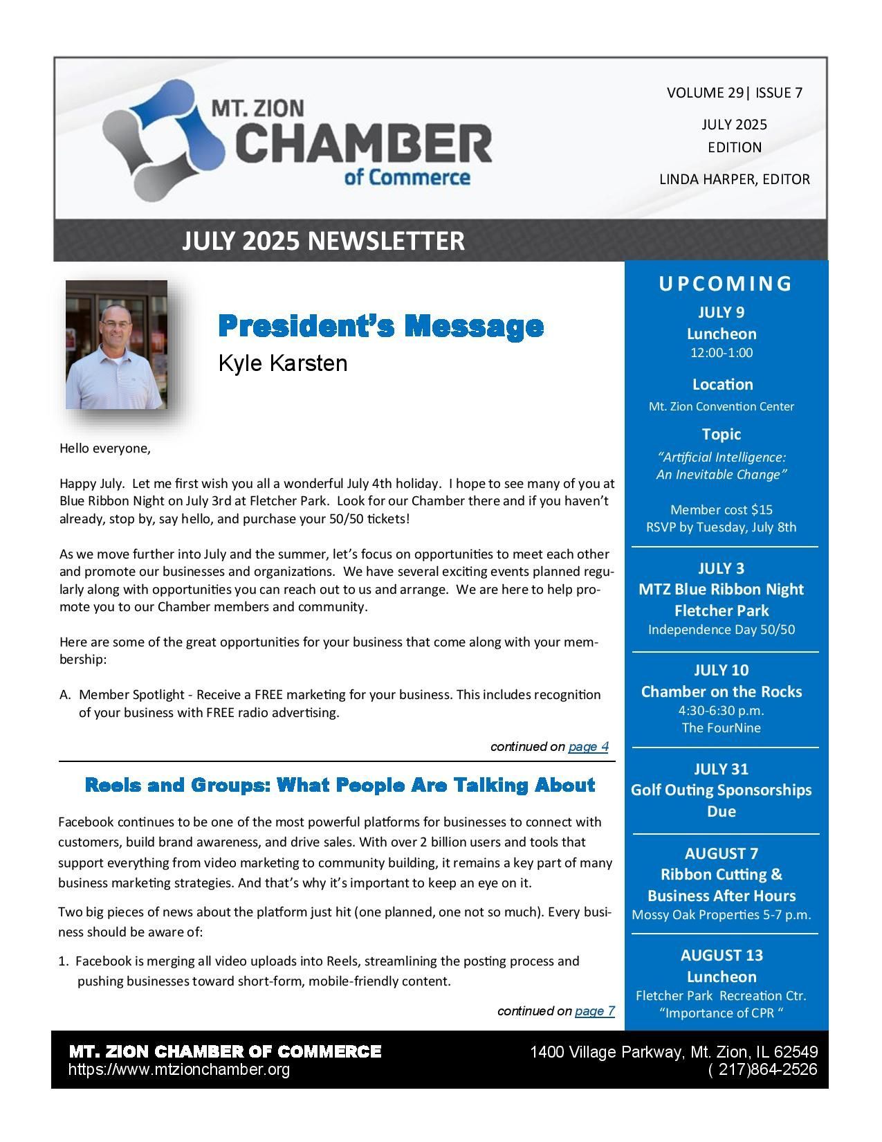 A february 2015 newsletter from mt. zion chamber of commerce