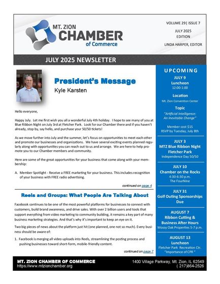 A february 2015 newsletter from mt. zion chamber of commerce