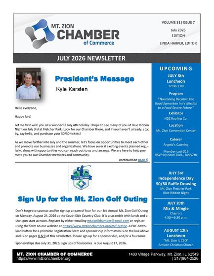 A february 2015 newsletter from mt. zion chamber of commerce
