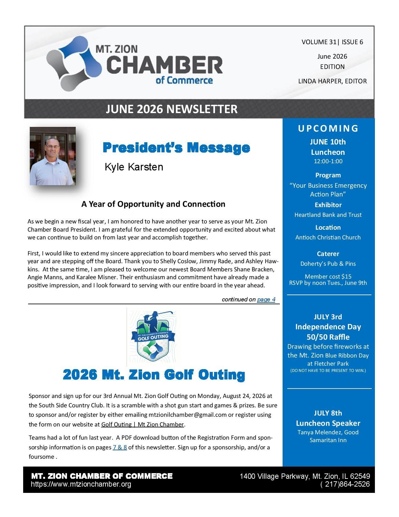 A february 2015 newsletter from mt. zion chamber of commerce