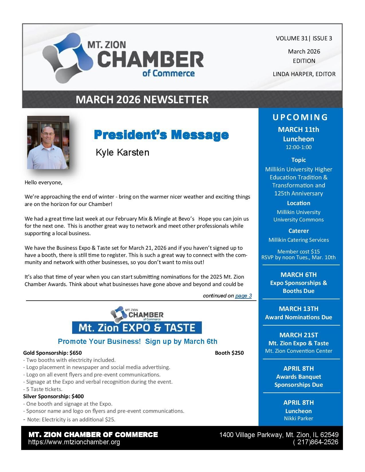 A february 2015 newsletter from mt. zion chamber of commerce