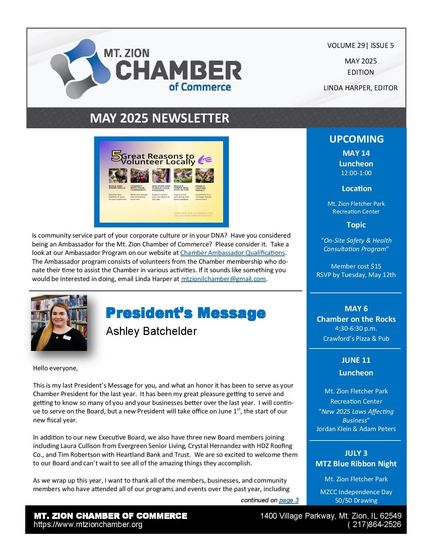 A february 2015 newsletter from mt. zion chamber of commerce