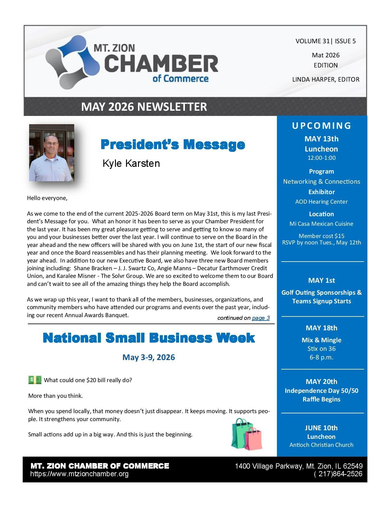A february 2015 newsletter from mt. zion chamber of commerce