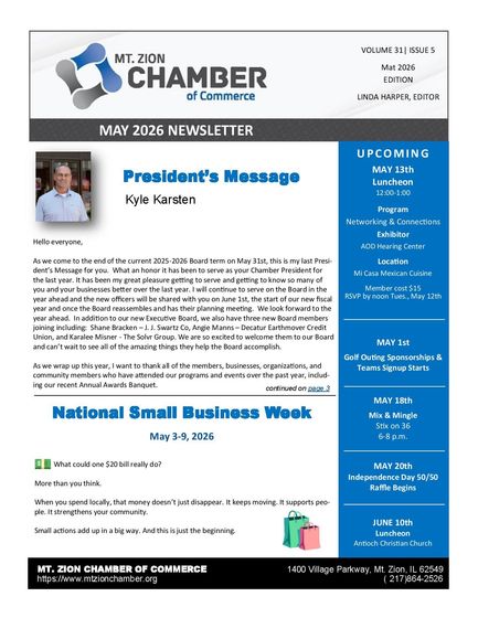 A february 2015 newsletter from mt. zion chamber of commerce
