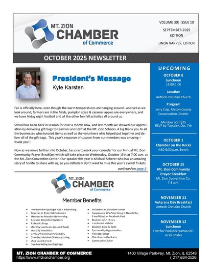 A february 2015 newsletter from mt. zion chamber of commerce
