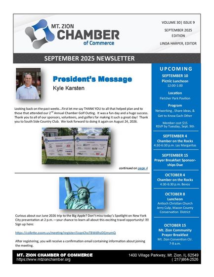A february 2015 newsletter from mt. zion chamber of commerce