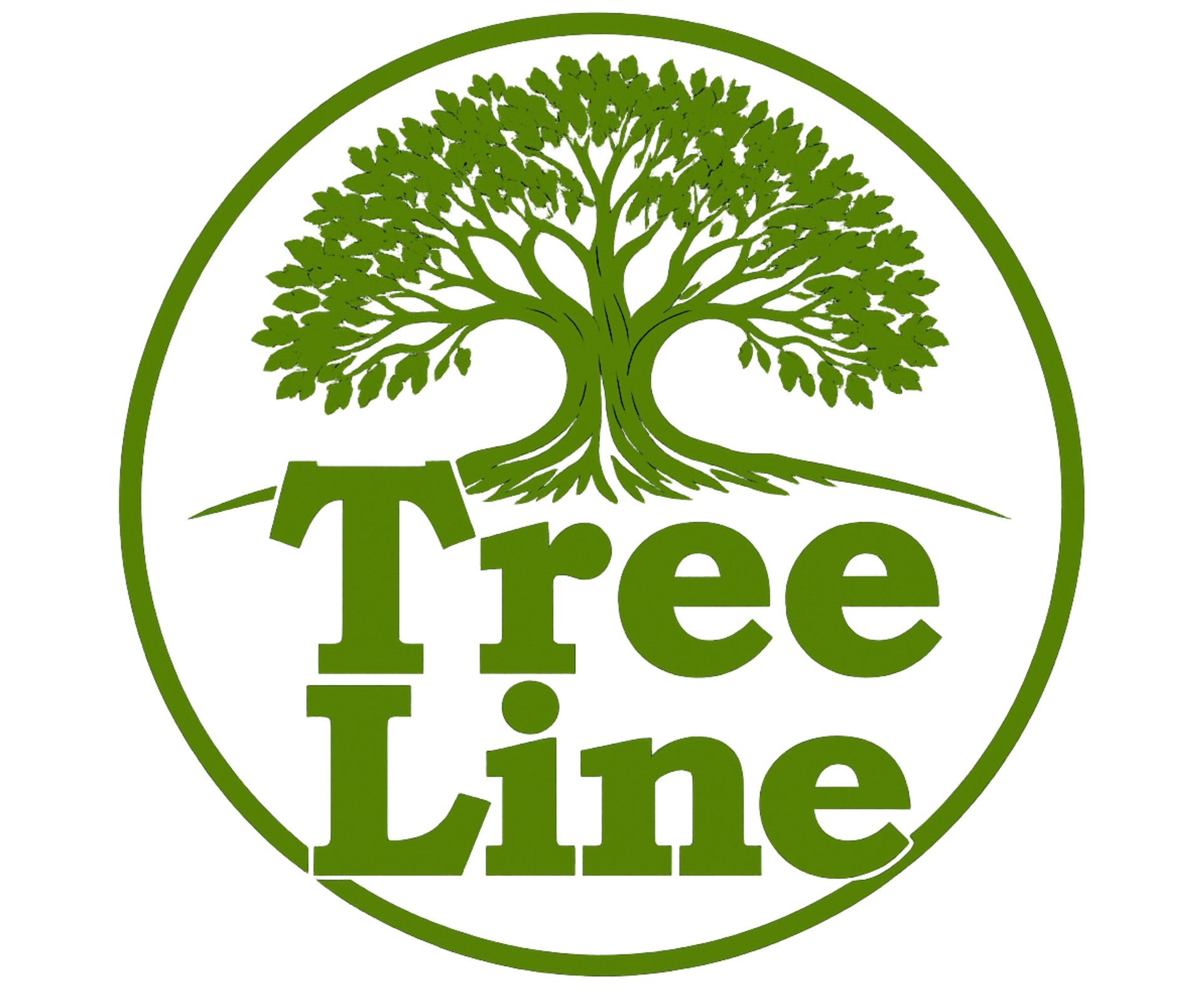 A green and white sign that says tree line