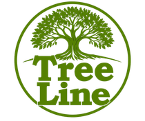 A green and white sign that says tree line