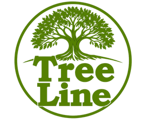 A green and white sign that says tree line