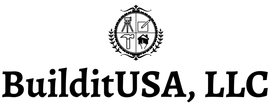 Logo for BuilditUSA, LLC, featuring a crest with construction tools and a house icon.