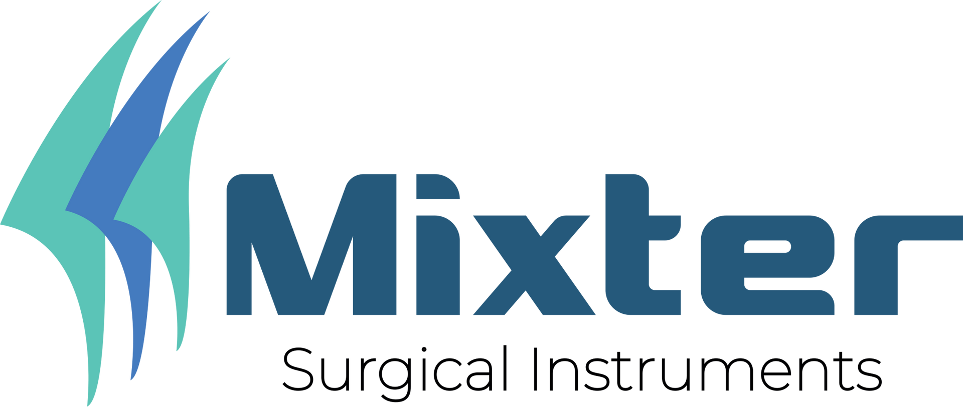 O logotipo dos instrumentos cirúrgicos Mixter é azul e verde.