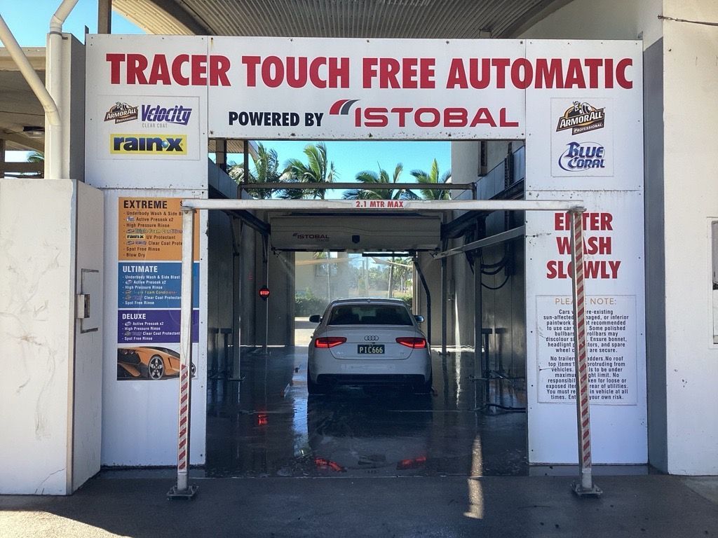 White car entering a