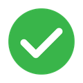 Green circle with white checkmark, indicating success or completion.