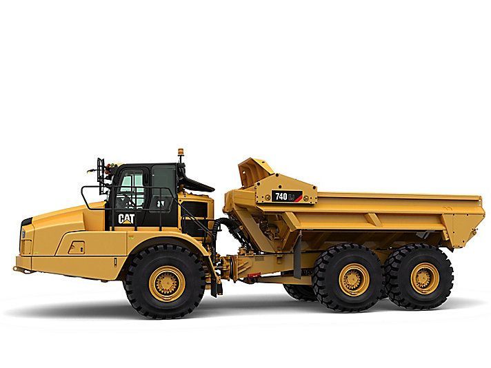 A yellow komatsu excavator is on a white background.